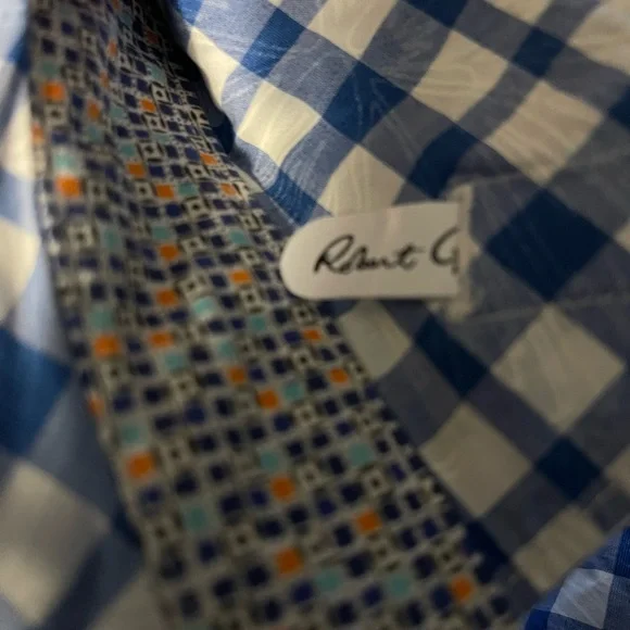 Robert Graham X Blue & White checkered button down Shirt gingham cotton Sz L - Picture 14 of 15